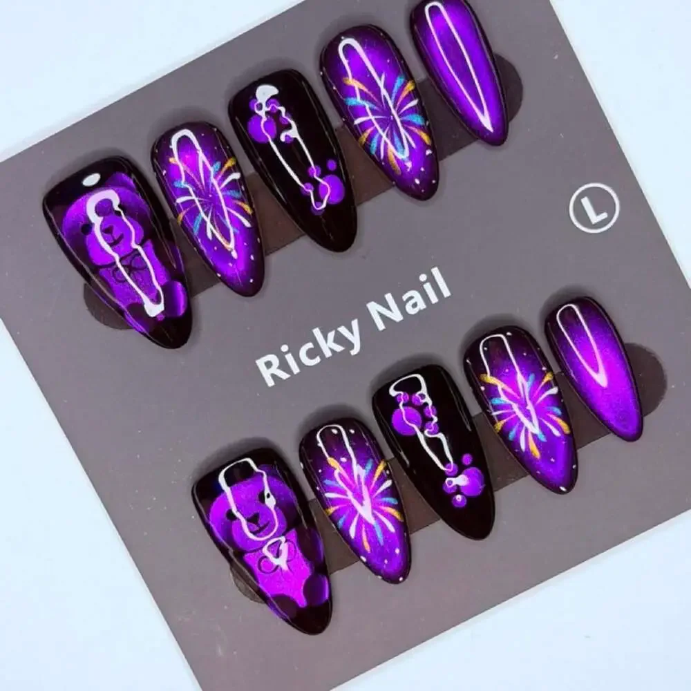 Ricky Nail Purple Cat-Eye Press-On Nails Size Large